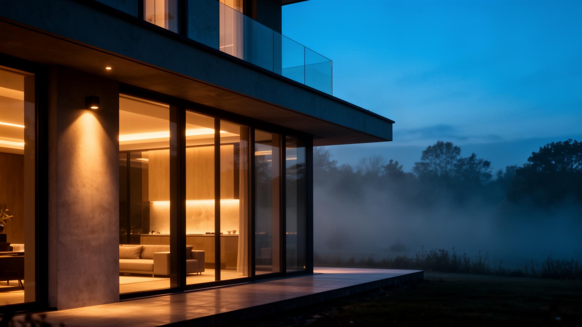 Modern home at dusk